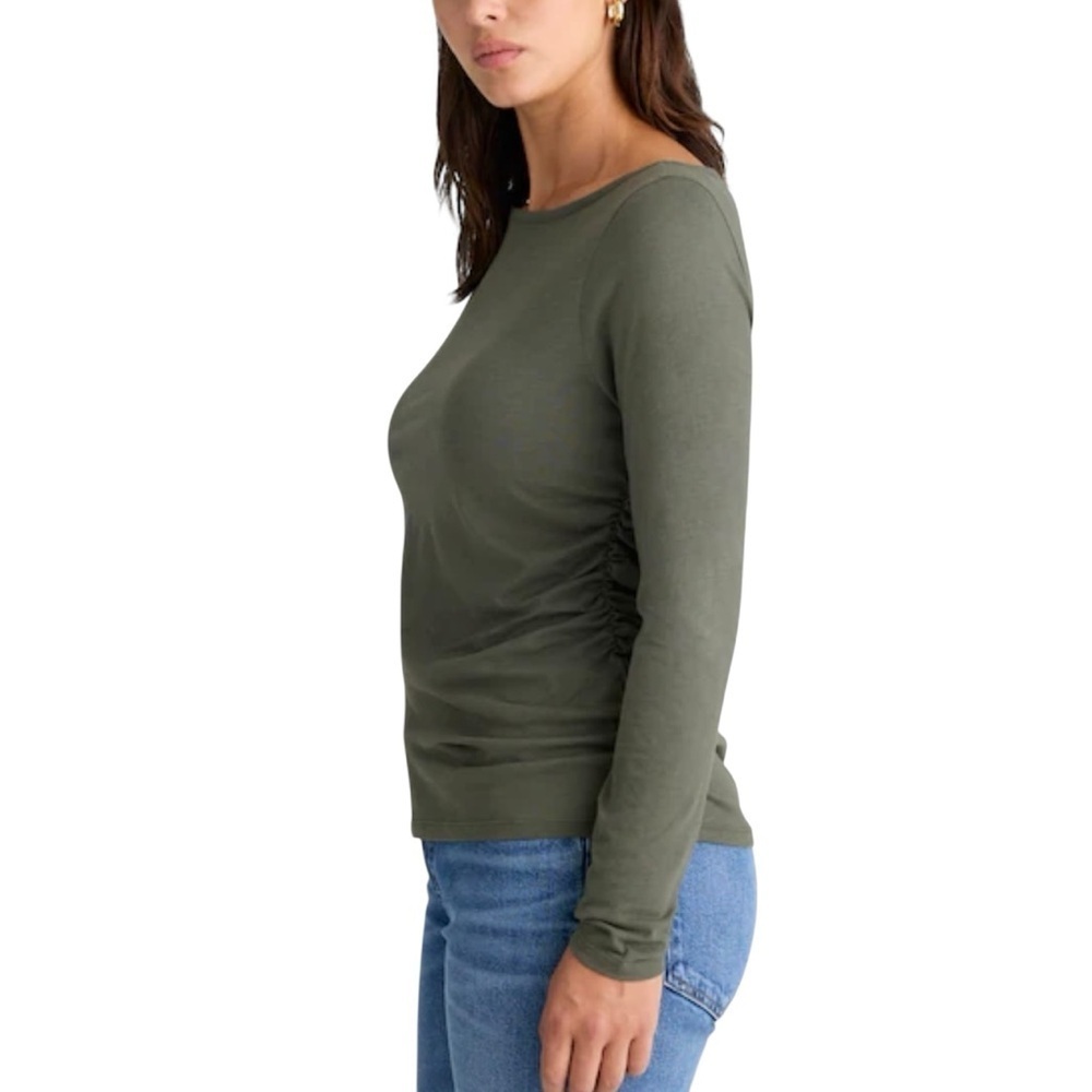 Madewell Women’s Side Ruched Tee Shirt in Slub Pima Cotton NWT S Green - Picture 3 of 9